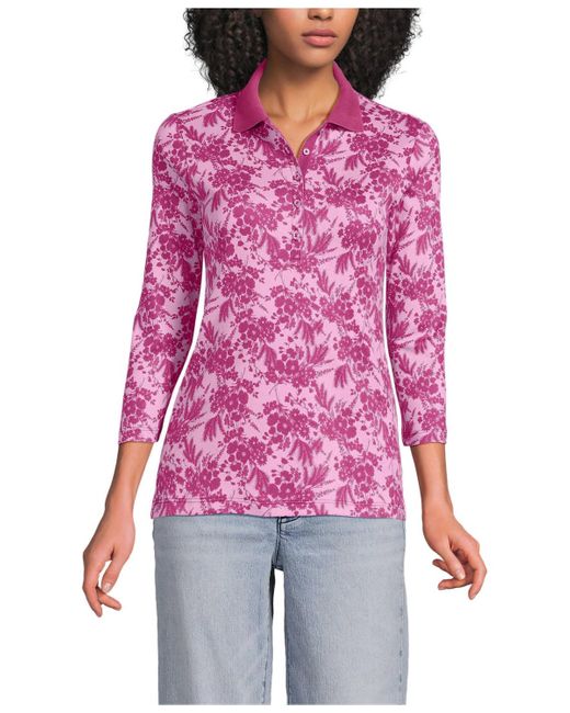 Lands' End Women's Red 3/4 Sleeve Supima Cotton Polo Shirt