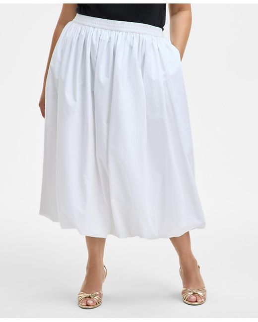On 34th White Trendy Plus Size Bubble-hem Midi Skirt