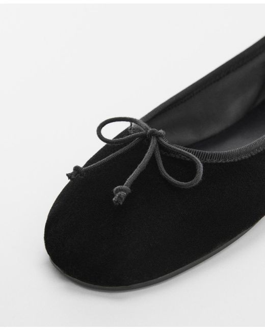 Mango Black Velvet Bow Ballerina Shoes