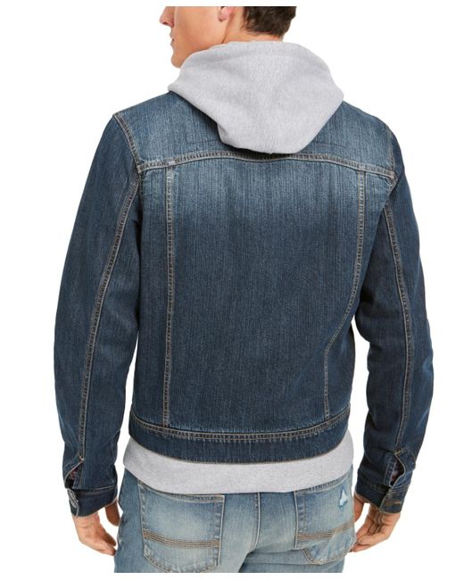 Sun & Stone Blue Sun + Stone Reeves Trucker Hooded Denim Jacket for men