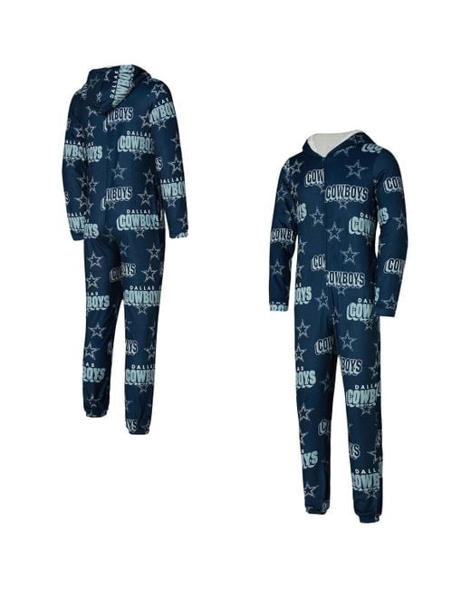 Concepts Sport Blue Dallas Cowboys Roadway Allover Print Microfleece Full-zip Union Suit