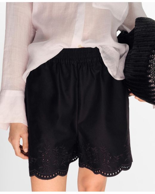 Mango Black Embroidered Satin Shorts