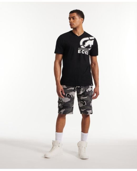 Ecko' Unltd Black Keep Tabs On Belted Cargo Shorts for men