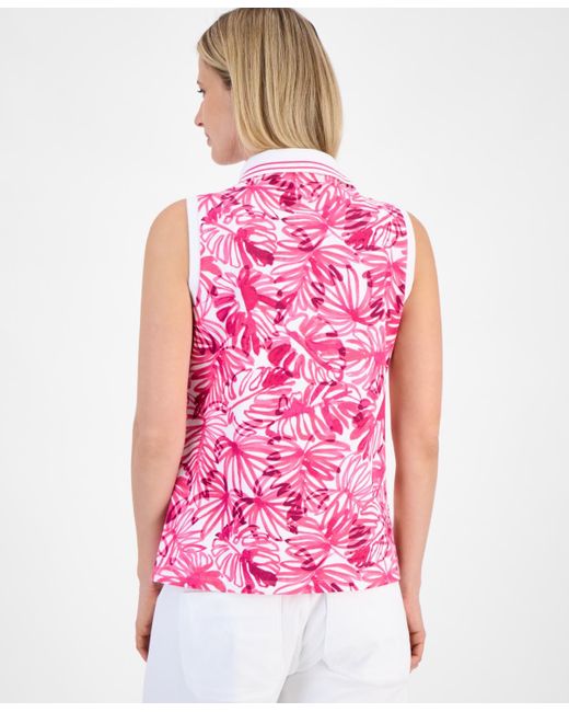 Nautica Pink Printed Pique-knit Sleeveless Top