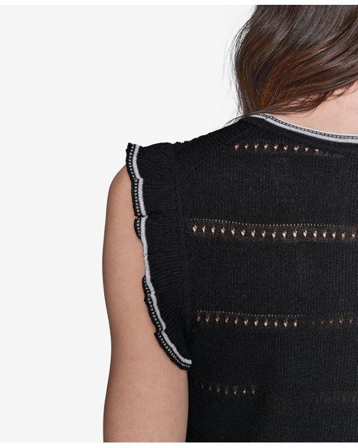 Karl Lagerfeld Black Pointelle Knit Sleeveless Top