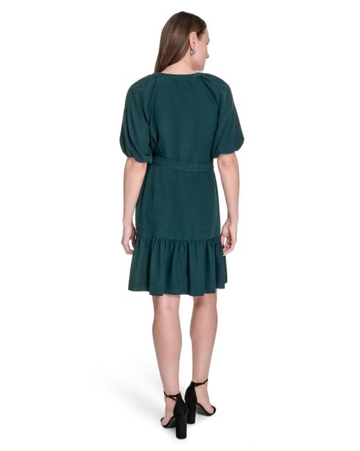 Tommy Hilfiger Green Puff-sleeve Fit & Flare Dress