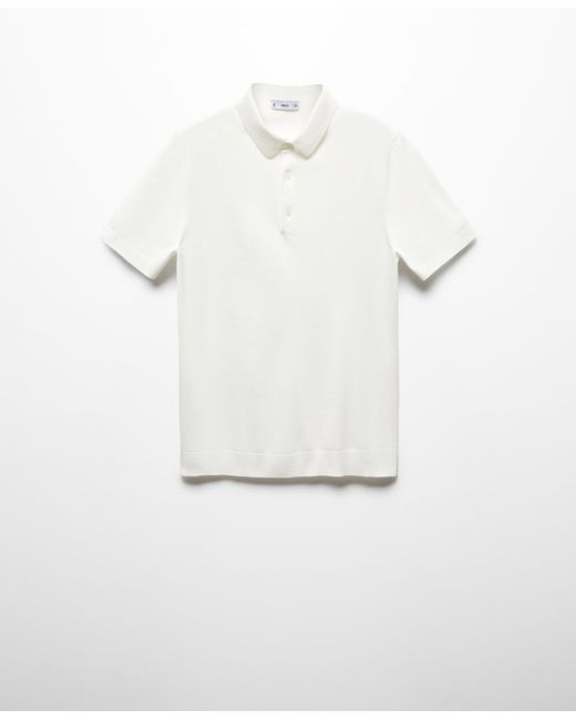 Mango White Fine-knit Polo Shirt for men