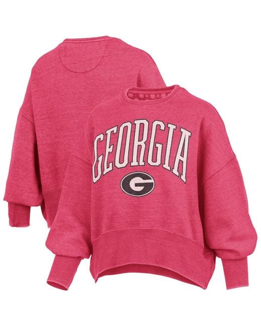 Pressbox Pink Georgia Bulldogs Oversized Waist-length Crewneck Sweatshirt