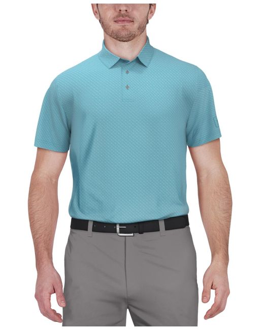 PGA TOUR Blue Short-sleeve Geo Jacquard Performance Polo Shirt for men