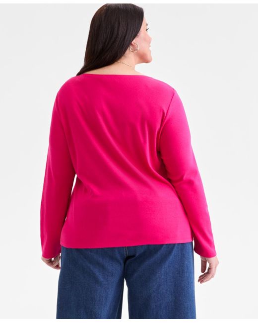 Style & Co. Pink Plus Size Scoop-neck Long-sleeve Top