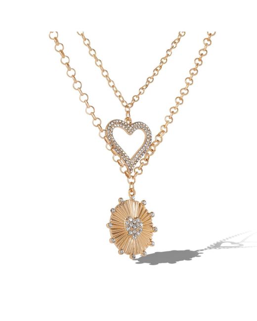 Jessica Simpson White 2-piece Gold & Silver Heart And Eye Layered Necklace Set