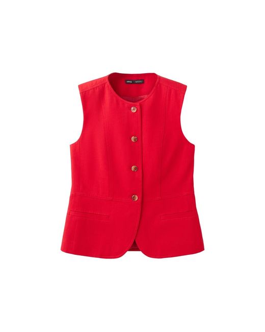 Mango Red Buttoned Lyocell Vest