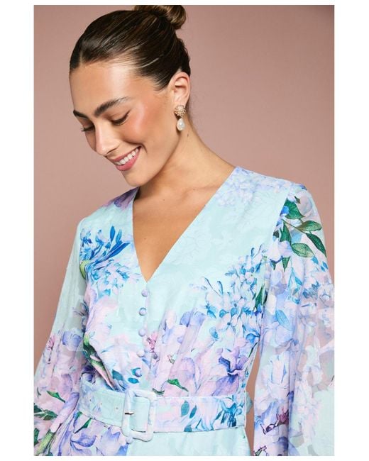 Coast Blue Long Sleeve Chiffon Belted Maxi Dress