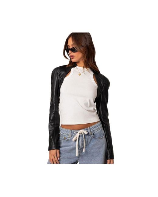 Edikted Faux Leather Shrug Jacket in Black Lyst