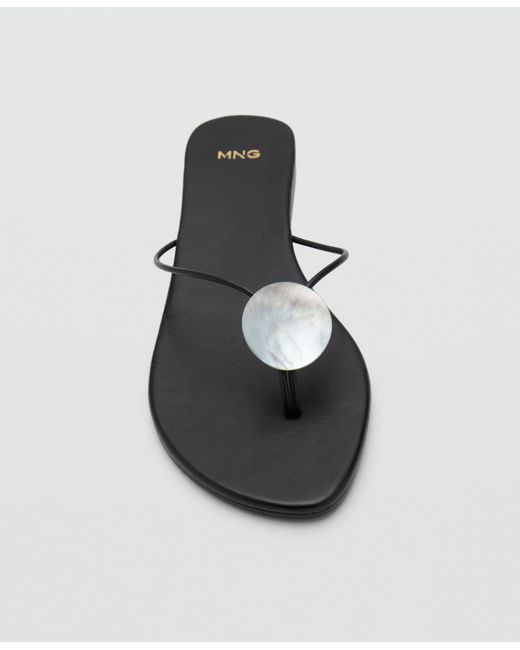 Mango White Shell Detail Leather Sandals