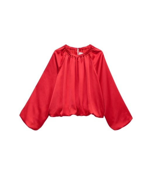 Hush Red Satin Bubble Hem Top