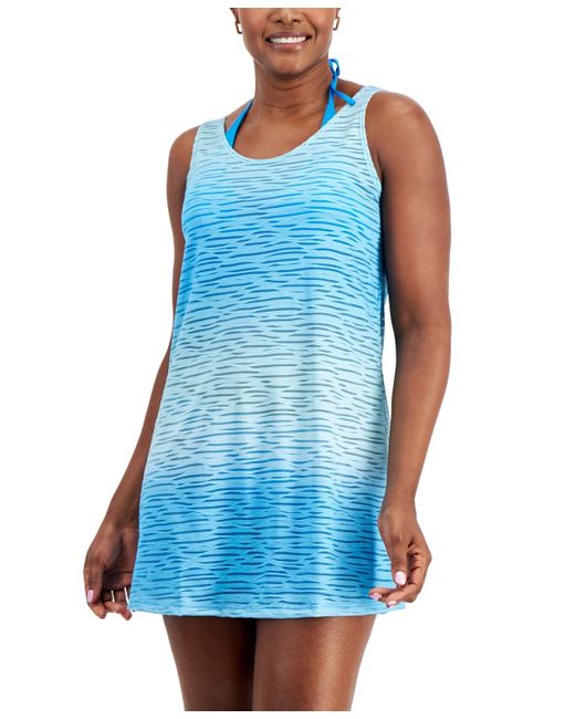 J Valdi Blue Lattice-back Dress Swim Cover-up