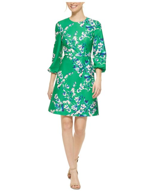 Eliza J Green Long-sleeve Printed A-line Dress