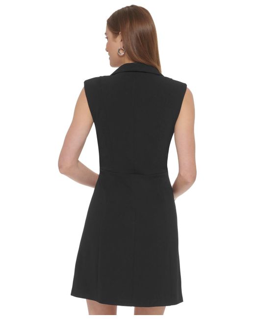 DKNY Black Sleeveless Collared Sheath Dress