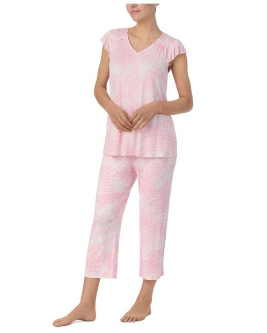 Ellen Tracy Pink Printed Short-sleeve Cropped Pajama Set