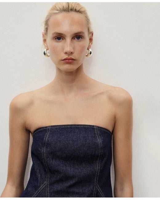 Mango Blue Denim Peplum Top