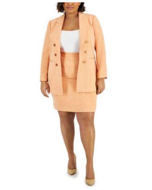 Tahari Natural Plus Size Summer Tweed Boyfriend Blazer Pencil Skirt