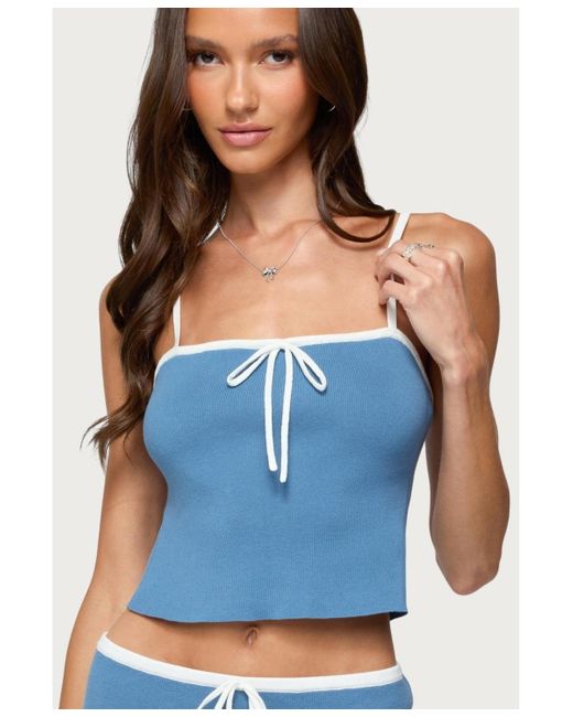 Edikted Blue Pheobe Contrast Knit Tank Top