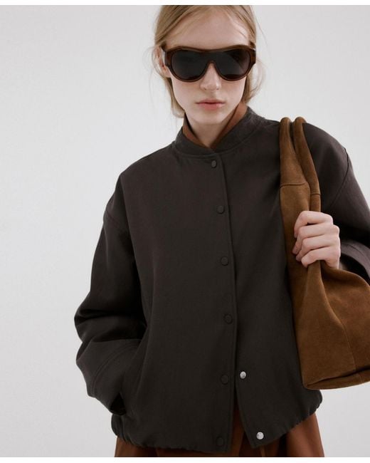 Mango Brown Lyocell Bomber Jacket