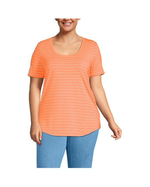 Lands' End Orange Plus Size Short Sleeve Power Performance Scoop Neck Curved Hem Tunic Tee