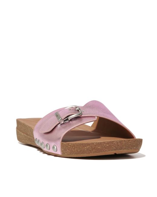 Fitflop Pink Fitfop Iqushion Adjustable Buckle Metallic-leather Slides