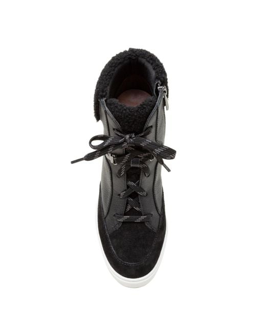 Linea Paolo Black Arden Faux Shearling Trimmed Wedge Sneakers