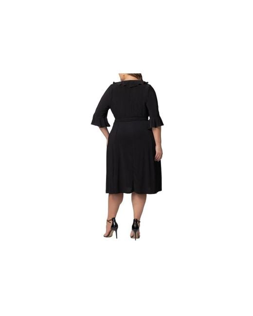 Kiyonna Black Plus Size Barcelona Midi Wrap Dress