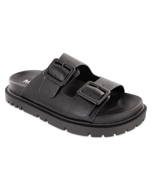 MIA Black Gen Double Buckle Flat Slide Sandals