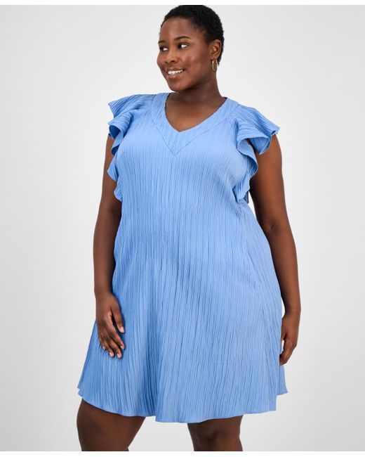 Sandra Darren Blue Plus Size Flutter-sleeve Shift Dress