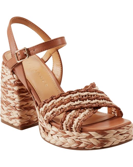 Marc Fisher Brown Juliey Woven Block Heel Platform Sandals