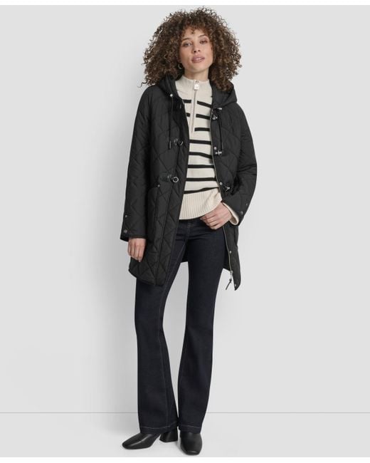 DKNY Black Hooded toggle Quilted Coat