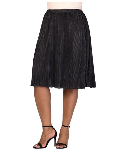 24seven Comfort Apparel Black Plus Size Elastic Waistband Party Midi Skirt
