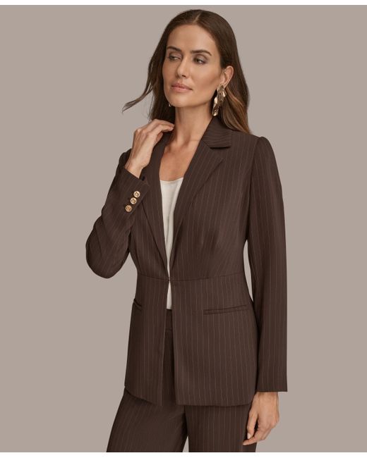 Donna Karan Brown Pinstripe Tie-waist Jacket