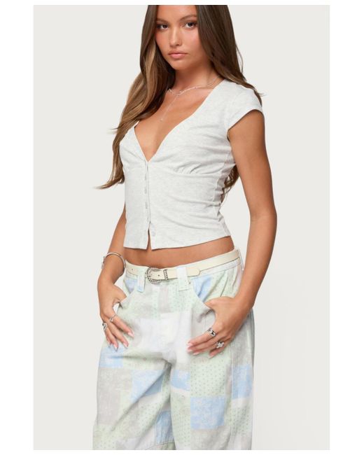 Edikted White Alza Button Up Top