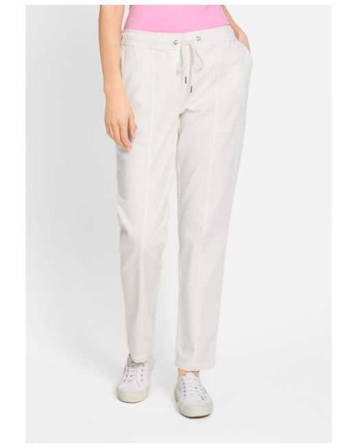 Olsen White Lisa Fit Straight Drawstring Pant