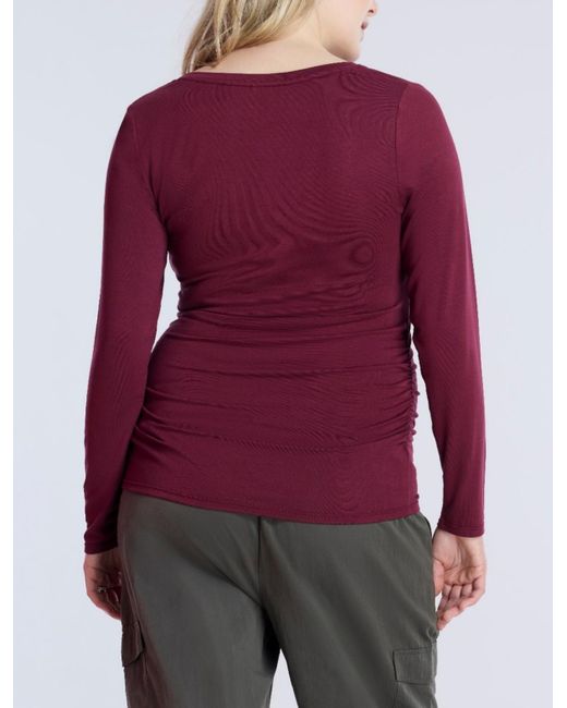 Motherhood Maternity Purple Maternity V-neck Side-ruched Long Sleeve Tee