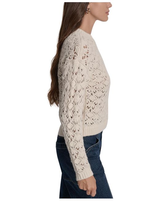 DKNY Blue Petite Pointelle Crewneck Sweater
