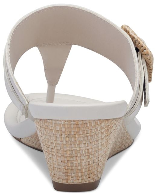 Style & Co. White Polliee Buckled Thong Wedge Sandals