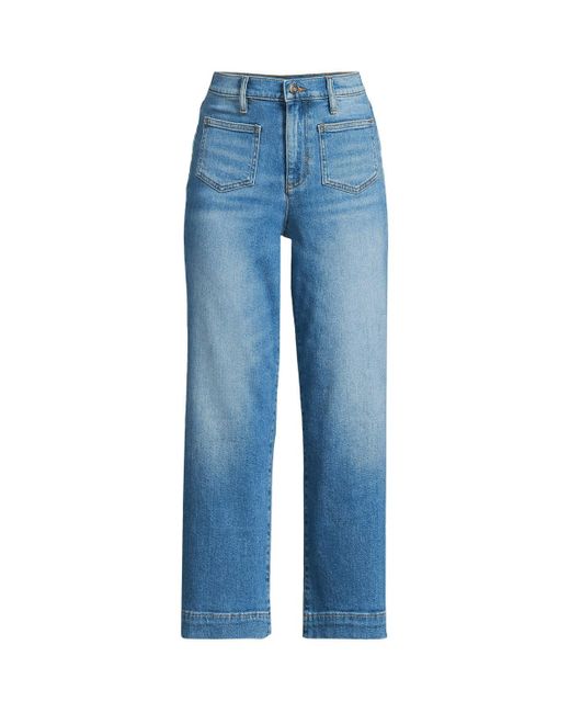 Lands' End Blue Denim High Rise Patch Pocket Crop Jeans