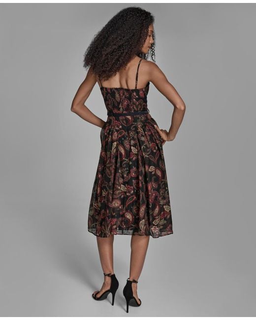 BCBGMAXAZRIA Brown Printed Sweetheart Neck Midi Dress