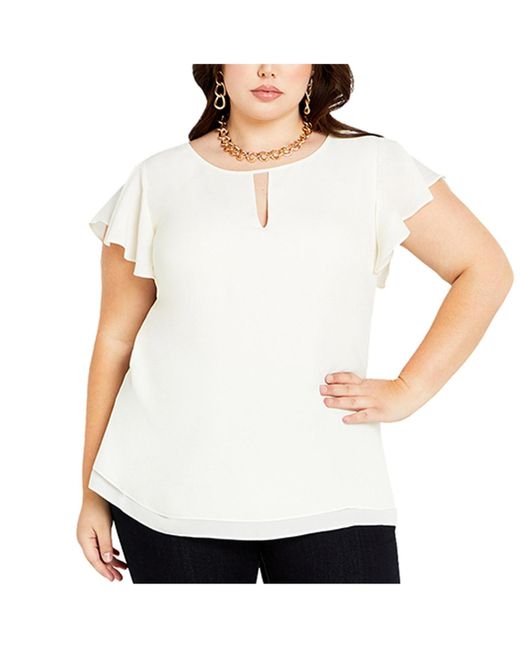 City Chic White Plus Size Sweet Waterfall Top