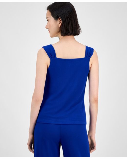 Anne Klein Blue Embellished Shirred-strap Top