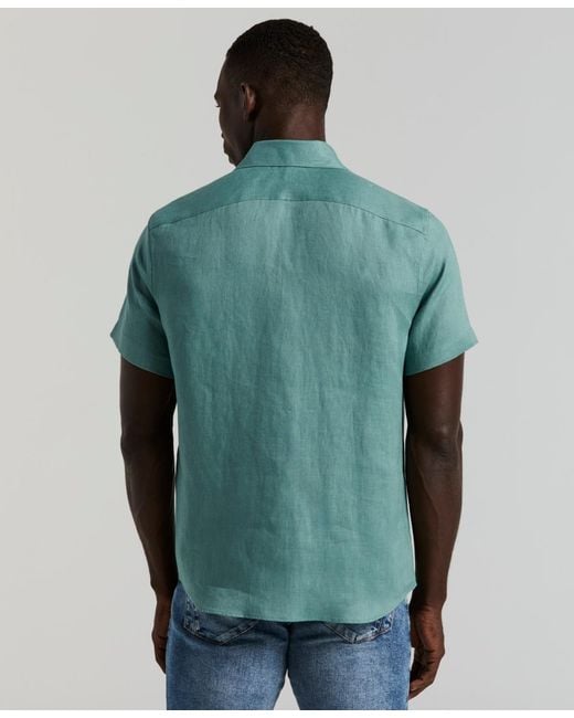Perry Ellis Green Solid Linen Shirt for men
