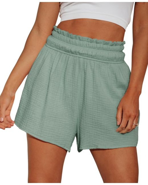 CUPSHE Green Smocked Paperbag Waist Shorts