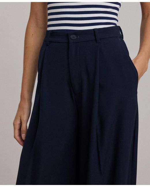 Ralph Lauren Blue Double-faced Georgette Wide-leg Pants